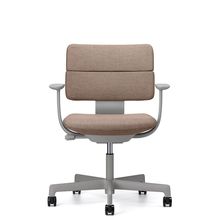 SHIGA シガ  背ダブル 固定肘 昇降脚 布地張り ナイロン双輪キャスター  [座背：サンドベージュ / フレームカラー：ペールオリーブ]