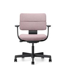 SHIGA シガ  背ダブル 固定肘 昇降脚 布地張り ナイロン双輪キャスター  [座背：アッシュピンク / フレームカラー：ブラック]