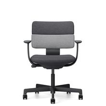 SHIGA シガ  背ダブル 固定肘 昇降脚 布地張り ナイロン双輪キャスター  [座背：ツートーンWC / フレームカラー：ブラック]