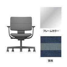 SHIGA シガ  背ダブル 固定肘 昇降脚 布地張り ナイロン双輪キャスター  [座背：ツートーンNA/ベースカラー：アルミミラー]