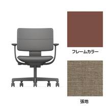 SHIGA シガ  背ダブル 固定肘 昇降脚 布地張り 抵抗付ウレタン双輪キャスター  [座背：サンドベージュ/ベースカラー：チェスナットブラウン]