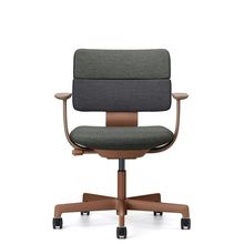 SHIGA シガ  背ダブル 固定肘 昇降脚 布地張り 抵抗付ウレタン双輪キャスター  [座背：ツートーンQW / フレームカラー：チェスナットブラウン]