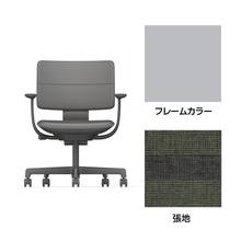 SHIGA シガ  背ダブル 固定肘 昇降脚 布地張り 抵抗付ウレタン双輪キャスター  [座背：ツートーンQW / フレームカラー：ペールオリーブ]