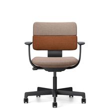 SHIGA シガ  背ダブル 固定肘 昇降脚 布地張り 抵抗付ウレタン双輪キャスター  [座背：ツートーンKD / フレームカラー：ブラック]