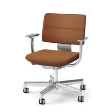 SHIGA シガ  背ダブル 固定肘 昇降脚 布地張り 抵抗付ウレタン双輪キャスター  [座背：アンバーオレンジ / フレームカラー：アルミミラー]