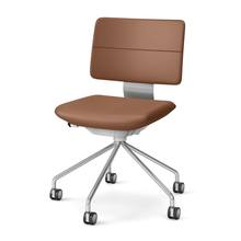 SHIGA シガ  背ダブル 肘なし パイプ脚 本革張り ナイロン双輪キャスター  [座背：キャメル / フレームカラー：アルミミラー]