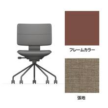 SHIGA シガ  背ダブル 肘なし パイプ脚 布地張り ナイロン双輪キャスター  [座背：サンドベージュ/ベースカラー：チェスナットブラウン]