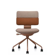 SHIGA シガ  背ダブル 肘なし パイプ脚 布地張り ナイロン双輪キャスター  [座背：ツートーンKD / フレームカラー：チェスナットブラウン]