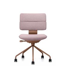 SHIGA シガ  背ダブル 肘なし パイプ脚 布地張り ナイロン双輪キャスター   [ フレームカラー : F2 / サテンチェストナットブラウン | 背座 :P3 / アッシュピンク ]