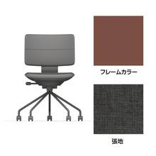 SHIGA シガ  背ダブル 肘なし パイプ脚 布地張り ナイロン双輪キャスター  [座背：オフブラックW/ベースカラー：チェスナットブラウン]