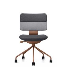 SHIGA シガ  背ダブル 肘なし パイプ脚 布地張り ナイロン双輪キャスター  [座背：ツートーンWC / フレームカラー：チェスナットブラウン]