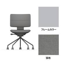 SHIGA シガ  背ダブル 肘なし パイプ脚 布地張り ナイロン双輪キャスター  [座背：グレーC / フレームカラー：ペールオリーブ]