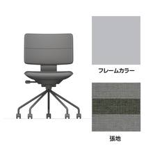 SHIGA シガ  背ダブル 肘なし パイプ脚 布地張り ナイロン双輪キャスター  [座背：ツートーンCQ / フレームカラー：ペールオリーブ]