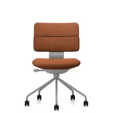 SHIGA シガ  背ダブル 肘なし パイプ脚 布地張り ナイロン双輪キャスター  [座背：アンバーオレンジ / フレームカラー：ペールオリーブ]