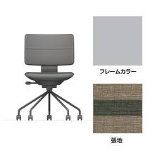 SHIGA シガ  背ダブル 肘なし パイプ脚 布地張り ナイロン双輪キャスター  [座背：ツートーンKQ / フレームカラー：ペールオリーブ]