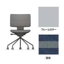 SHIGA シガ  背ダブル 肘なし パイプ脚 布地張り ナイロン双輪キャスター  [座背：ツートーンNA / フレームカラー：ペールオリーブ]