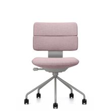 SHIGA シガ  背ダブル 肘なし パイプ脚 布地張り ナイロン双輪キャスター   [ フレームカラー : L4 / サテンペールオリーブ | 背座 :P3 / アッシュピンク ]