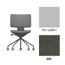 SHIGA シガ  背ダブル 肘なし パイプ脚 布地張り ナイロン双輪キャスター  [座背：アイビーグリーン / フレームカラー：ペールオリーブ]