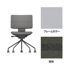 SHIGA シガ  背ダブル 肘なし パイプ脚 布地張り ナイロン双輪キャスター  [座背：ツートーンQW / フレームカラー：ペールオリーブ]