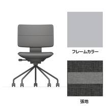 SHIGA シガ  背ダブル 肘なし パイプ脚 布地張り ナイロン双輪キャスター  [座背：ツートーンWC / フレームカラー：ペールオリーブ]