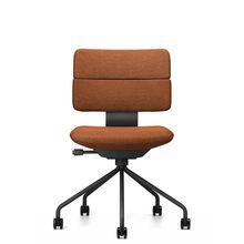 SHIGA シガ  背ダブル 肘なし パイプ脚 布地張り ナイロン双輪キャスター   [ フレームカラー : T1 / サテンブラック | 背座 :D3 / アンバーオレンジ ]