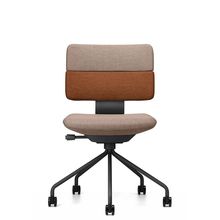 SHIGA シガ  背ダブル 肘なし パイプ脚 布地張り ナイロン双輪キャスター   [ フレームカラー : T1 / サテンブラック | 背座 :KD / ツートーンKD ]