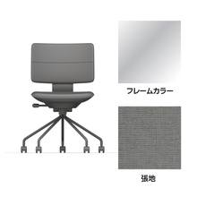 SHIGA シガ  背ダブル 肘なし パイプ脚 布地張り ナイロン双輪キャスター  [座背：グレーC / フレームカラー：アルミミラー]