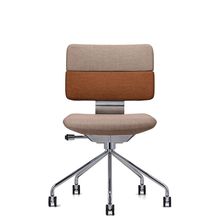 SHIGA シガ  背ダブル 肘なし パイプ脚 布地張り ナイロン双輪キャスター  [座背：ツートーンKD / フレームカラー：アルミミラー]