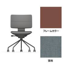 SHIGA シガ  背ダブル 肘なし パイプ脚 布地張り 抵抗付ウレタン双輪キャスター  [座背：フォグブルー / フレームカラー：チェスナットブラウン]