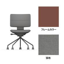 SHIGA シガ  背ダブル 肘なし パイプ脚 布地張り 抵抗付ウレタン双輪キャスター  [座背：グレーC/ベースカラー：チェスナットブラウン]