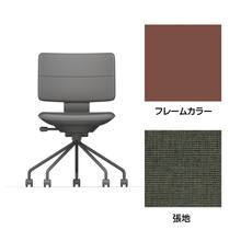 SHIGA シガ  背ダブル 肘なし パイプ脚 布地張り 抵抗付ウレタン双輪キャスター  [座背：アイビーグリーン / フレームカラー：チェスナットブラウン]