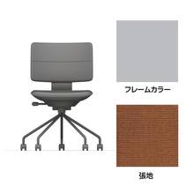 SHIGA シガ  背ダブル 肘なし パイプ脚 布地張り 抵抗付ウレタン双輪キャスター  [座背：アンバーオレンジ / フレームカラー：ペールオリーブ]