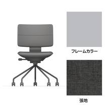 SHIGA シガ  背ダブル 肘なし パイプ脚 布地張り 抵抗付ウレタン双輪キャスター  [座背：オフブラックW / フレームカラー：ペールオリーブ]