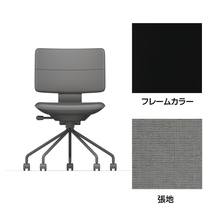 SHIGA シガ  背ダブル 肘なし パイプ脚 布地張り 抵抗付ウレタン双輪キャスター  [座背：グレーC / フレームカラー：ブラック]