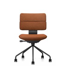 SHIGA シガ  背ダブル 肘なし パイプ脚 布地張り 抵抗付ウレタン双輪キャスター  [座背：アンバーオレンジ / フレームカラー：ブラック]