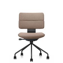 SHIGA シガ  背ダブル 肘なし パイプ脚 布地張り 抵抗付ウレタン双輪キャスター  [座背：サンドベージュ / フレームカラー：ブラック]