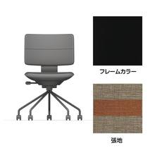 SHIGA シガ  背ダブル 肘なし パイプ脚 布地張り 抵抗付ウレタン双輪キャスター  [座背：ツートーンKD / フレームカラー：ブラック]