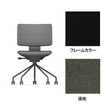 SHIGA シガ  背ダブル 肘なし パイプ脚 布地張り 抵抗付ウレタン双輪キャスター  [座背：アイビーグリーン / フレームカラー：ブラック]