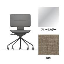 SHIGA シガ  背ダブル 肘なし パイプ脚 布地張り 抵抗付ウレタン双輪キャスター  [座背：サンドベージュ / フレームカラー：アルミミラー]