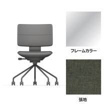 SHIGA シガ  背ダブル 肘なし パイプ脚 布地張り 抵抗付ウレタン双輪キャスター  [座背：アイビーグリーン / フレームカラー：アルミミラー]