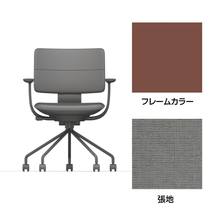 SHIGA シガ  背ダブル 固定肘 パイプ脚 布地張り ナイロン双輪キャスター  [座背：グレーC/ベースカラー：チェスナットブラウン]