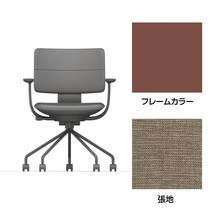 SHIGA シガ  背ダブル 固定肘 パイプ脚 布地張り ナイロン双輪キャスター  [座背：サンドベージュ/ベースカラー：チェスナットブラウン]