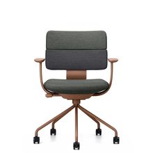 SHIGA シガ  背ダブル 固定肘 パイプ脚 布地張り ナイロン双輪キャスター  [座背：ツートーンQW / フレームカラー：チェスナットブラウン]