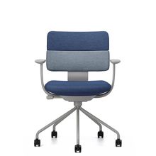 SHIGA シガ  背ダブル 固定肘 パイプ脚 布地張り ナイロン双輪キャスター   [ フレームカラー : L4 / サテンペールオリーブ | 背座 :NA / ツートーンNA ]