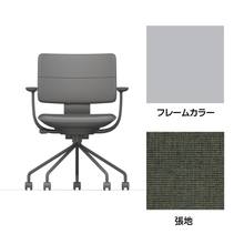 SHIGA シガ  背ダブル 固定肘 パイプ脚 布地張り ナイロン双輪キャスター  [座背：アイビーグリーン / フレームカラー：ペールオリーブ]