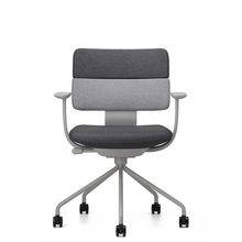 SHIGA シガ  背ダブル 固定肘 パイプ脚 布地張り ナイロン双輪キャスター   [ フレームカラー : L4 / サテンペールオリーブ | 背座 :WC / ツートーンWC ]