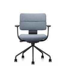 SHIGA シガ  背ダブル 固定肘 パイプ脚 布地張り ナイロン双輪キャスター   [ フレームカラー : T1 / サテンブラック | 背座 :A7 / フォグブルー ]