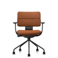 SHIGA シガ  背ダブル 固定肘 パイプ脚 布地張り ナイロン双輪キャスター  [座背：アンバーオレンジ / フレームカラー：ブラック]