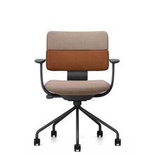 SHIGA シガ  背ダブル 固定肘 パイプ脚 布地張り ナイロン双輪キャスター  [座背：ツートーンKD / フレームカラー：ブラック]