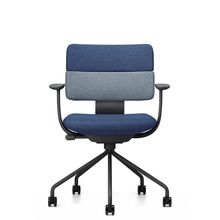 SHIGA シガ  背ダブル 固定肘 パイプ脚 布地張り ナイロン双輪キャスター  [座背：ツートーンNA / フレームカラー：ブラック]